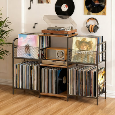 Record Player Stand With Storage For 350+ Albums, Vinyl Record Storage Cabinet by 17 Stories