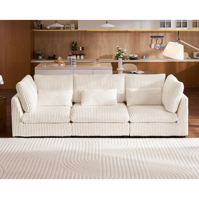 Cloud Sectional Oversized Modular Sofa,120" 3 Seater Corduroy Wide Seat Sectional with Reversible Chaise,Big Sleeper Sofa Bed