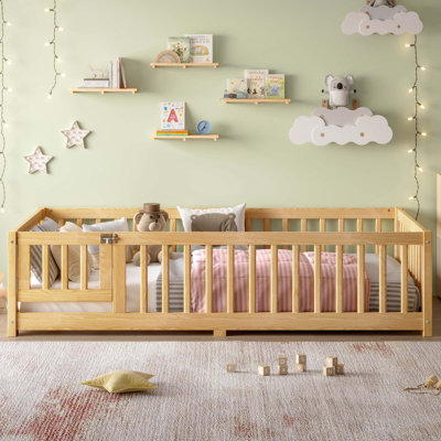 Floor Bed With Safety Guardrails And Door For Kids
