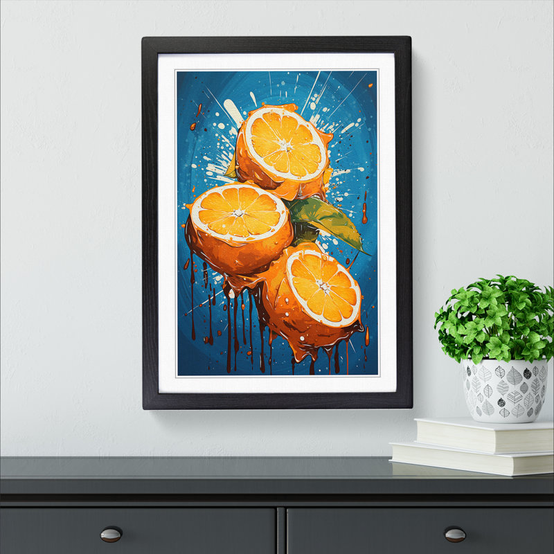 Orange Fruit Pop - Single Picture Frame Print on Wood, 64cm H x 46cm W x 2cm D, Black Framed