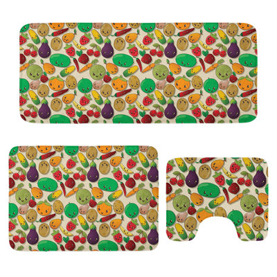 Anime Bathroom Rug Set 3 Pieces U-Shape & Rectangle Mats Multicolor