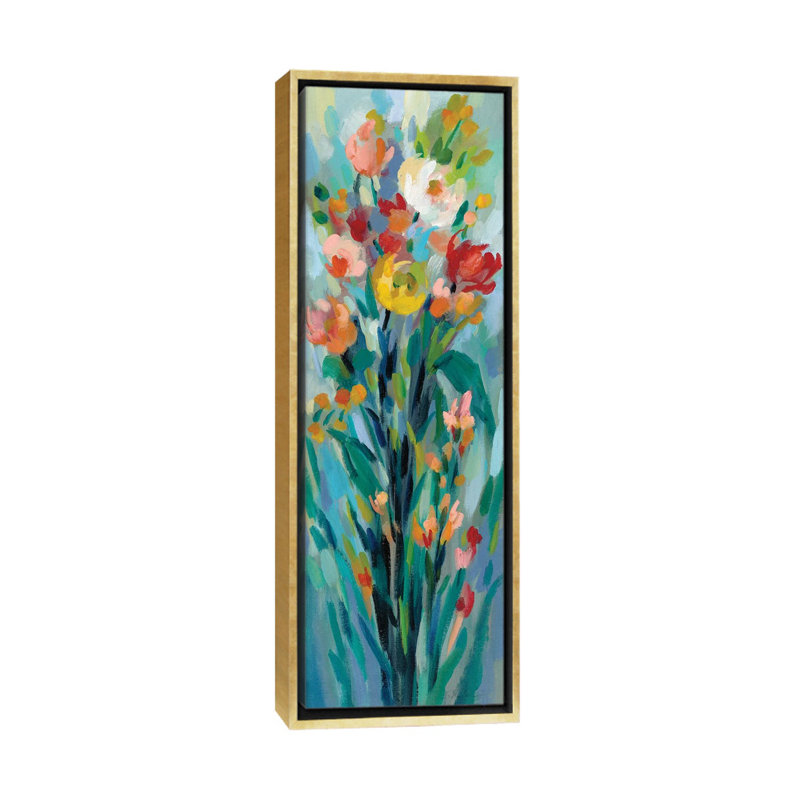 «Tall Bright Flowers I» par Silvia Vassileva, reproduction d'art panoramique sur toile, Toile encadrée d'or
