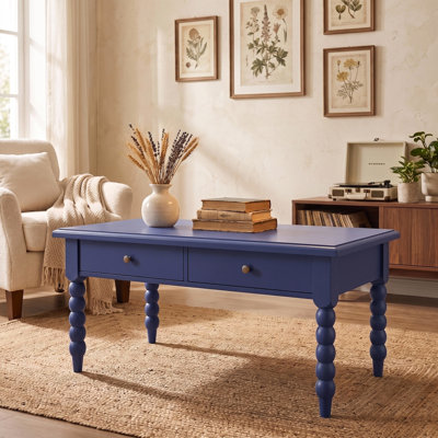 L 40 po x P 22,2 po Table basse rectangulaire en bois avec tiroirs de rangement, table de cocktail rétro avec pieds en bois massif en forme de gourde pour le salon