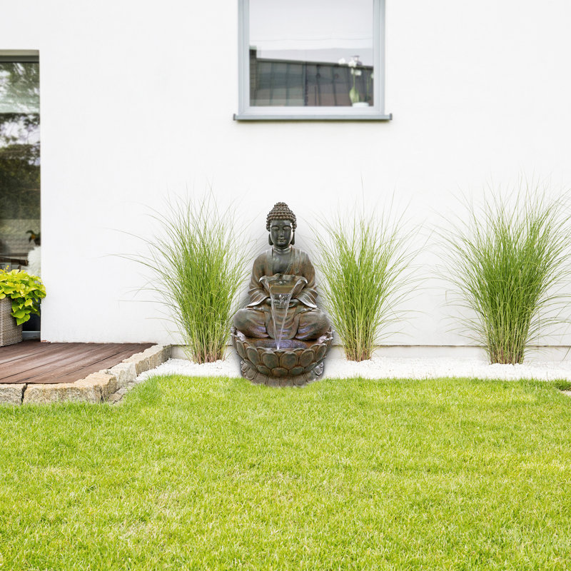 44"H Floor Peaceful Buddha Fountain with LED Lights, Brown