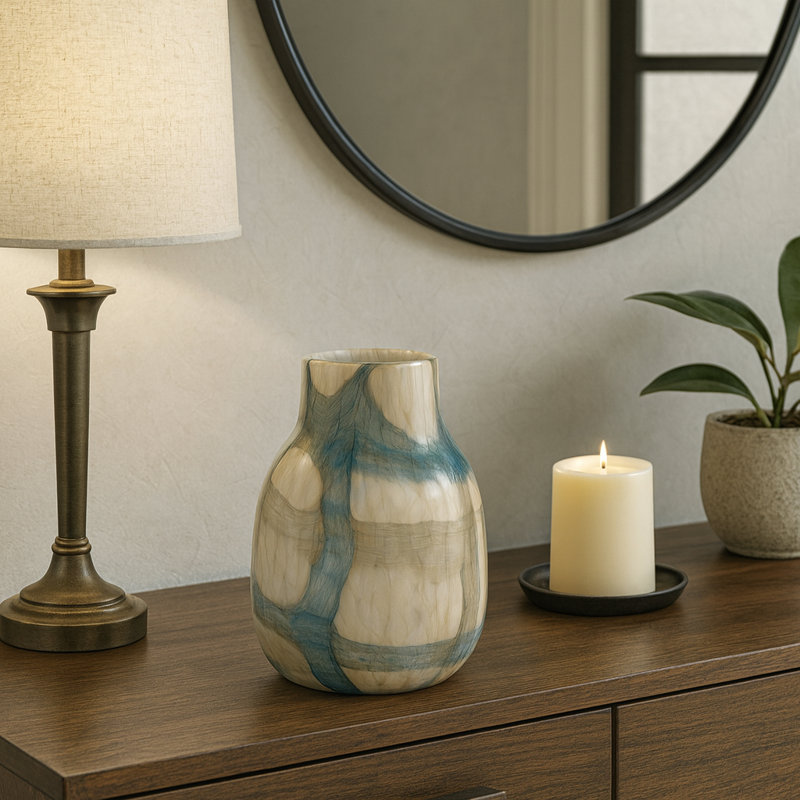 Chambre Marbled Tall Swirled Glass Vase, 10" H x 7" W x 7" D