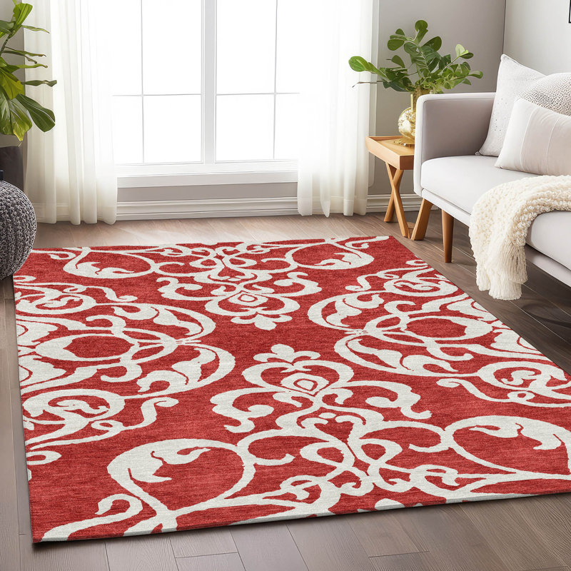 Tapis rouge Prisco lavable à la machine de qualité supérieure, Rectangle 5 pi x 7 pi 6 po