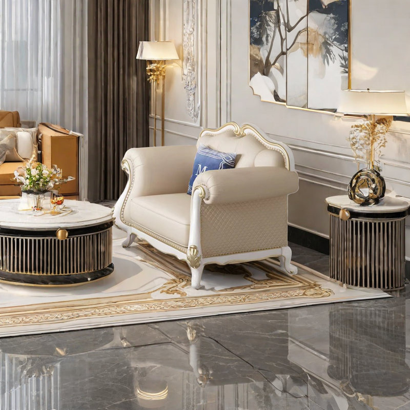 Fauteuil en cuir véritable d'une largeur de 48,4 po, Blanc