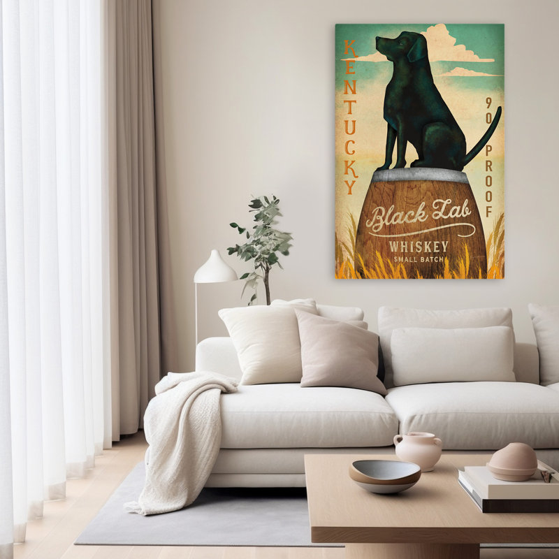 «Black Lab Whiskey Kentucky Crop» - Publicité sur l'art des animaux alcoolisés, H 60 po x l 40 po