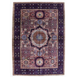 Hand Knotted Wool Area Rug in Rust And Navy