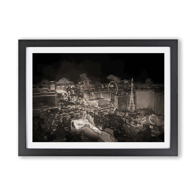 Las Vegas Skyline At Night - Single Picture Frame Print, 45cm H x 63cm W x 2cm D, Black