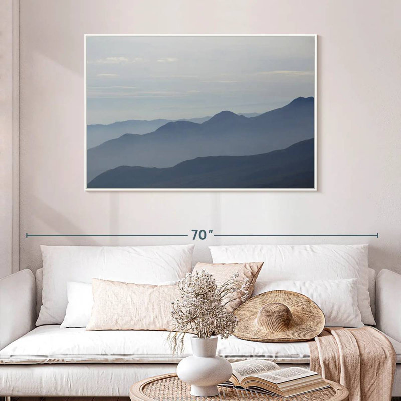 Foggy Mountain Range, Floating Frame White, 46" X 31"