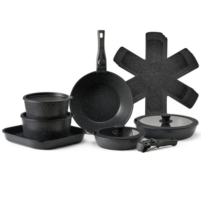 Ensemble de 17 casseroles et poêles en granite antiadhésif à induction noir