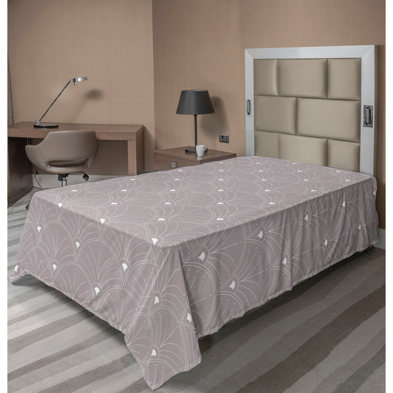 Polyester Floral Flat Sheet, Warm Taupe/White, Twin Flat Sheet