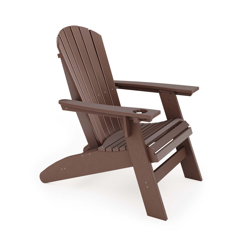 Sturdy HDPE Poly Lumber Adirondack Chair for Poolside, Patio, and Garden Relaxation with Curved Back, Brown