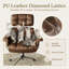 Chaise de bureau en similicuir de qualité supérieure, conception ergonomique brune avec coussin de siège épais et soutien lombaire, confortable chaise pivotante de style moderne Mid-Century, convient au bureau à domicile.