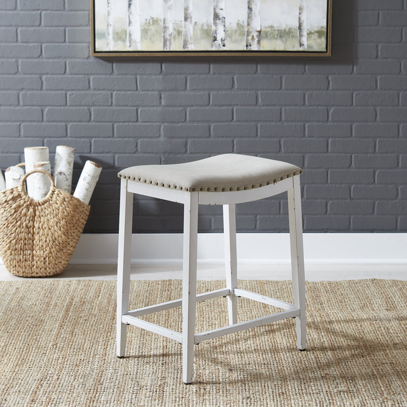 Edmund Upholstered Counter Stool with Metal Frame, Blue, Bar Stool (30” Seat Height), 2