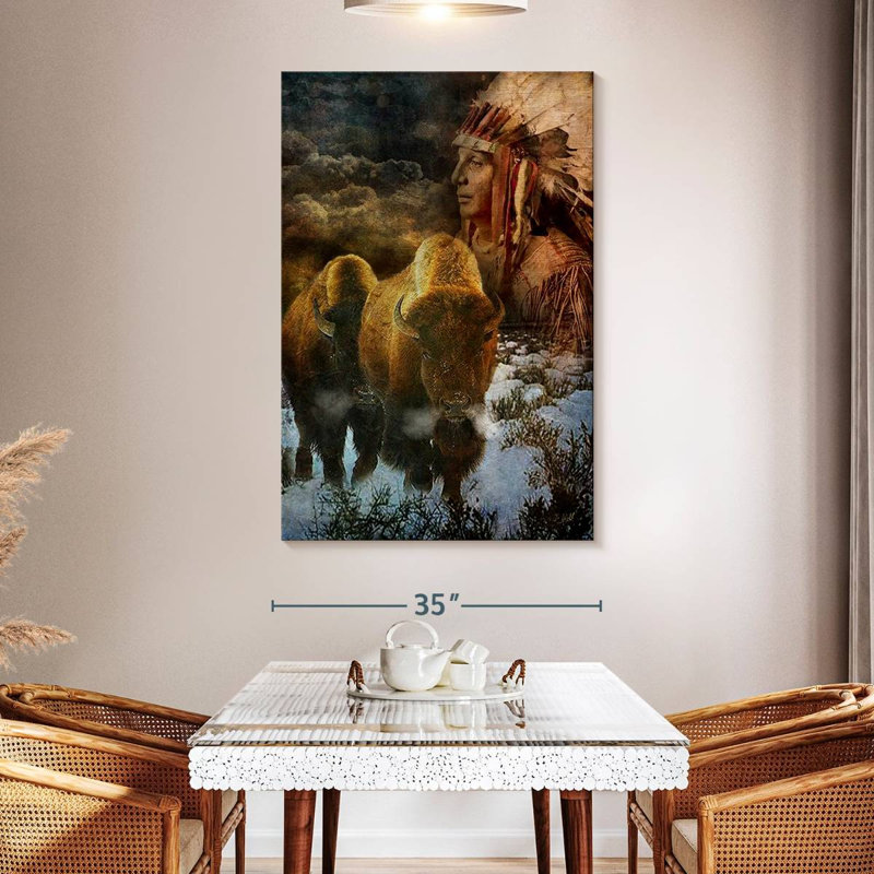 Lelar Bison And The Chief, 51" H x 34" W