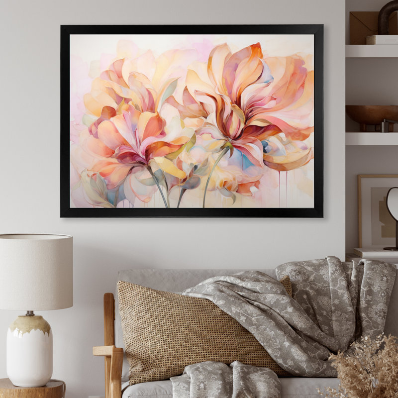 Coral Petal Symphony II - Abstract Botanicals, reproduction sur toile, Cadre simple noir, H 34 po x l 44 po x P 1,5 po