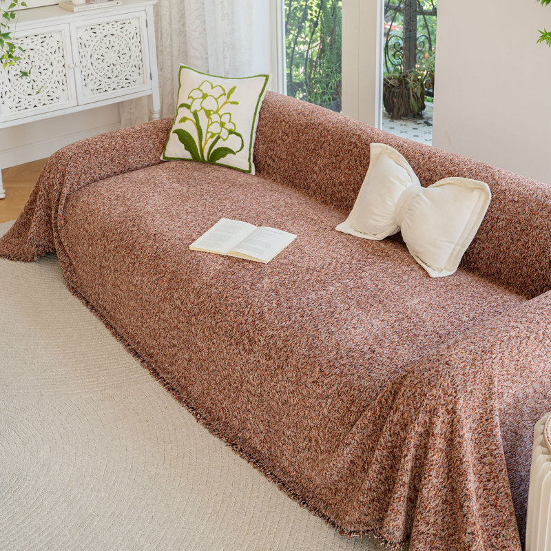 Housse de canapé en chenille colorée pour animaux avec pois colorés, H 71 po x l 134 po, Mauve-rose