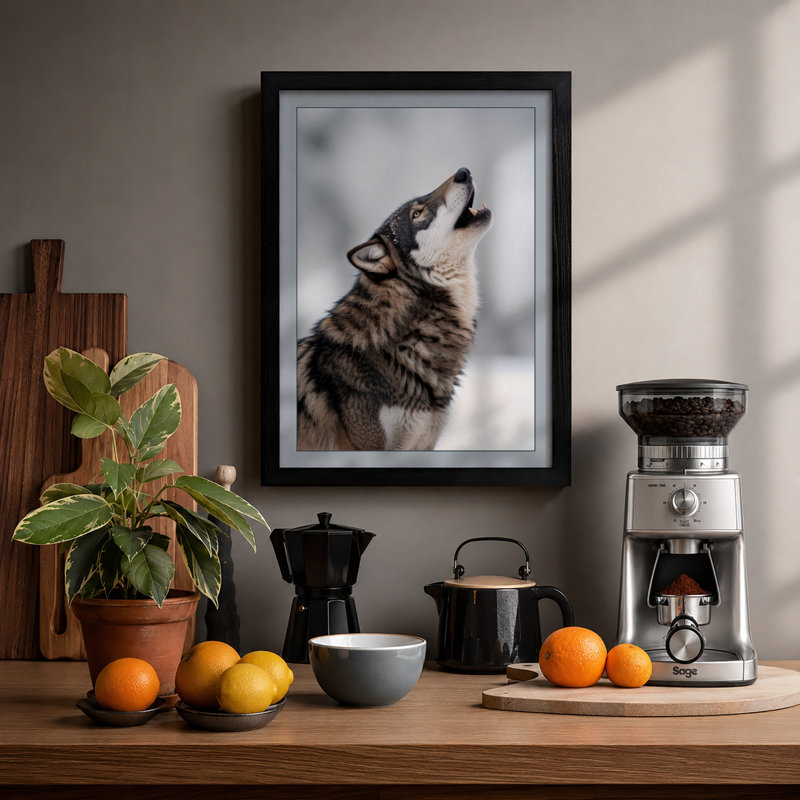 Wolf In Winter Modern - Print, A4 - 29.7 x 21.0 cm, Black