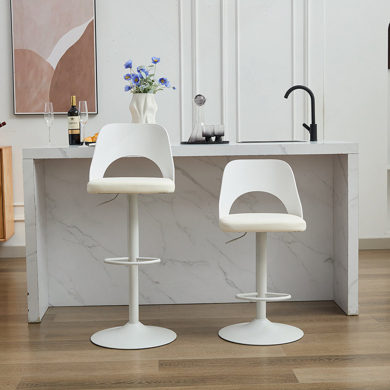 Bar Stools Set of 2 Modern White PU Counter Height Barstool, High Padded Swivel Adjustable Barstools with Back for Bar Counter and Kitchen Island