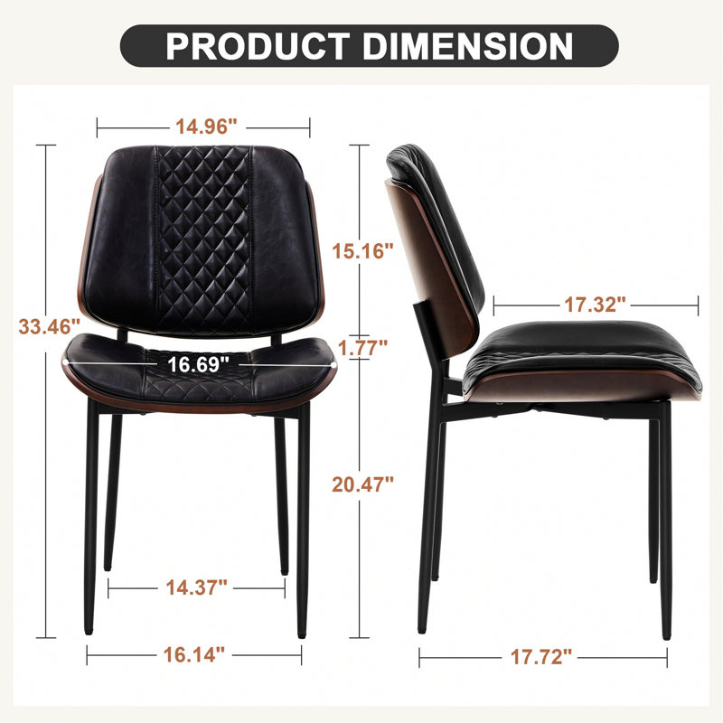 Ensemble de 2 chaises de salle à manger rembourrées avec pieds en métal, Noir
