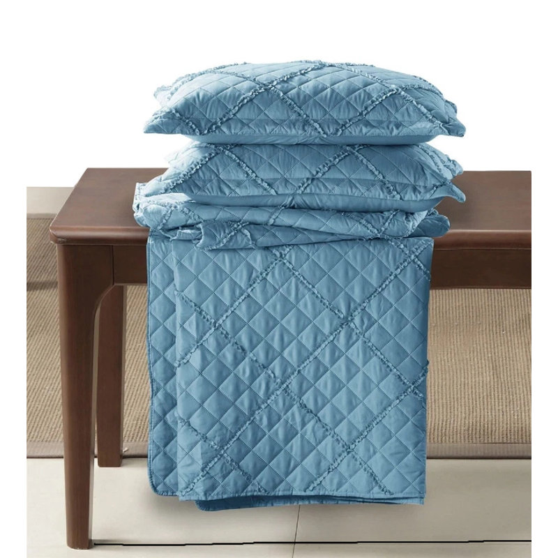 Microfiber Bedspread with Pillow Shams Included, Blue,  Double Bedspread + 2 Standard Shams