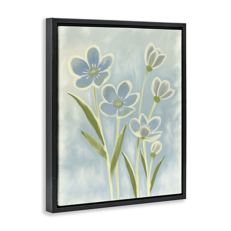 Cadre flottant Blue Petals Contour, design par Kim Allen, H 21 po x l 17 po, Cadre flottant noir de jais