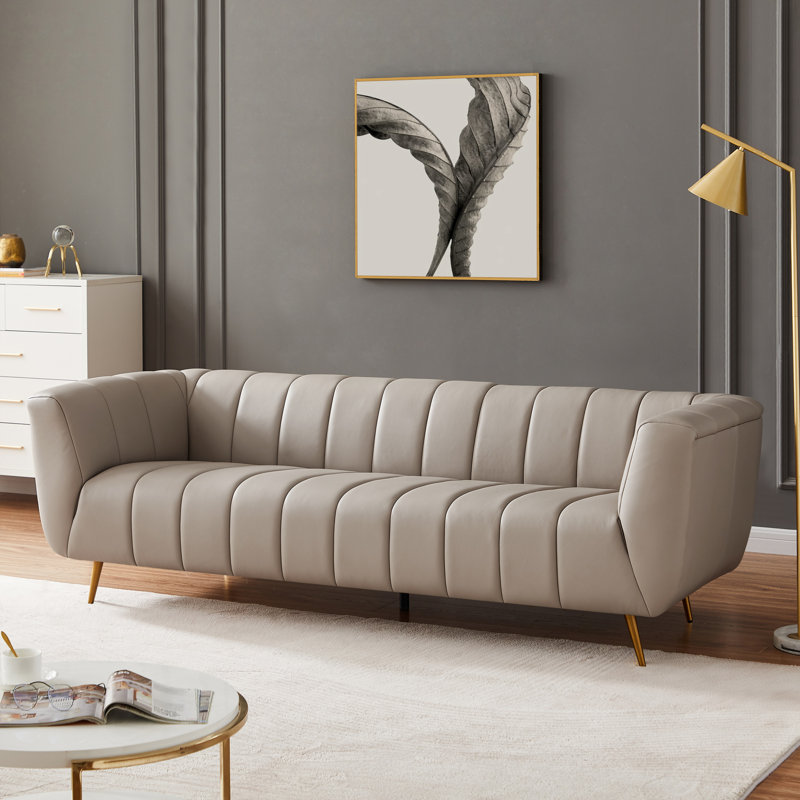 Fairbanks 85.5'' Modern Living Room Full Grain Leather Sofa Couch, Gray