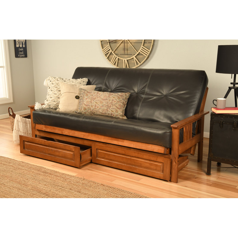 Stratford Full / Double Upholstered Futon And Mattress, Butternut, Oregon Trail Saddle, Innerspring