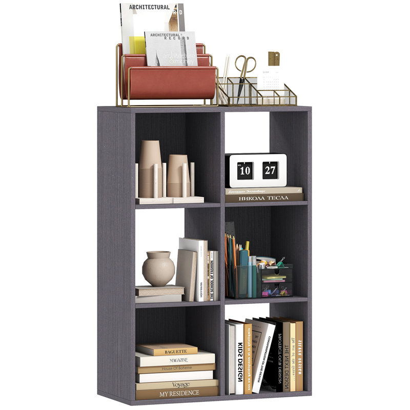 HOMCOM 6 Cube Bookshelf Modern Freestanding 3 Tier Bookcase, Grey