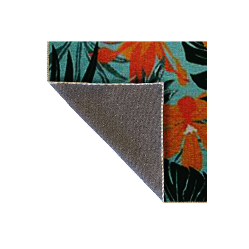 Tapis turquoise lavable à motif floral et à motif de feuilles, Sous-tapis rectangulaire de 3 pi 3 po x 4 pi 11 po