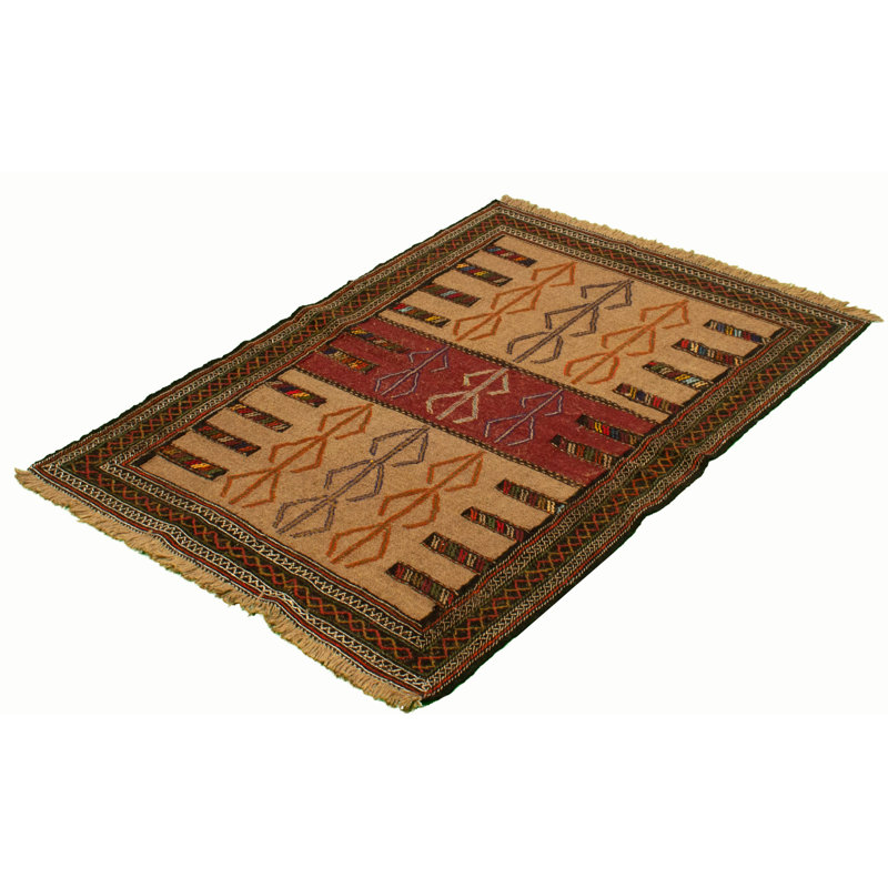 Tapis décoratif en laine noué à la main de conception unique noué à la main new age brun clair/rouge 3 pi 10 po x 5 pi 7 po