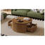 Table basse ronde en bois massif cannelé noyer avec tiroirs de rangement dissimulés, table basse tambour de style moderne du milieu du siècle