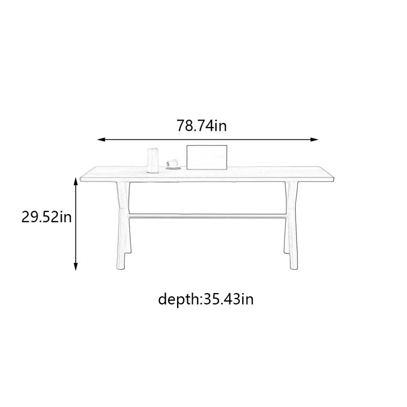 Art natural solid wood rectangular dining table, 29.52"H x 78.74"L x 35.43"W
