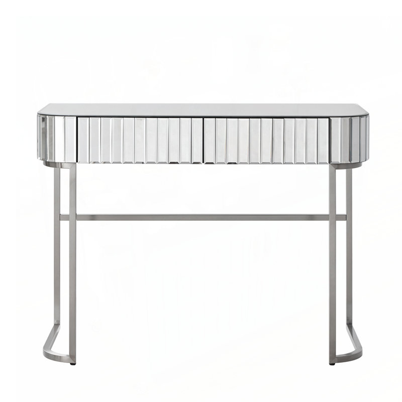 Coiffeuse en miroir avec base en acier inoxydable, tiroirs spacieux pour le rangement et utilisation polyvalente dans la chambre ou le bureau