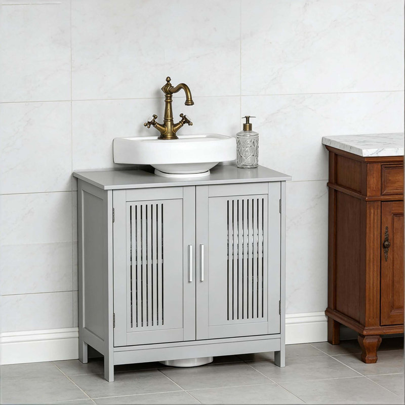 Armoire de rangement sous le lavabo avec tablette réglable, Gris