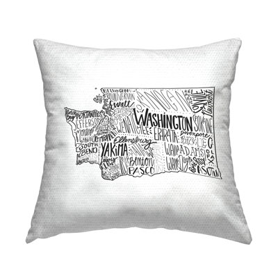 Washington State Various Cities Typography Map Outdoor Printed Pillow by Saturday Evening Post
