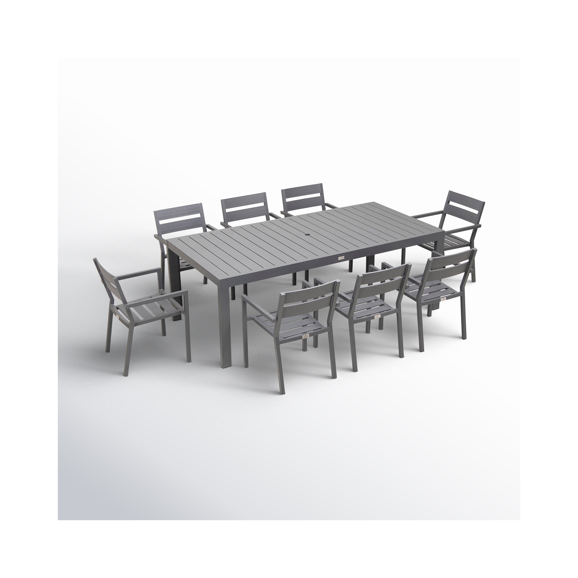 Morje 86.5'' Rectangular 8 - Person Outdoor Dining Set with Sunbrella Cushions, None, Slate