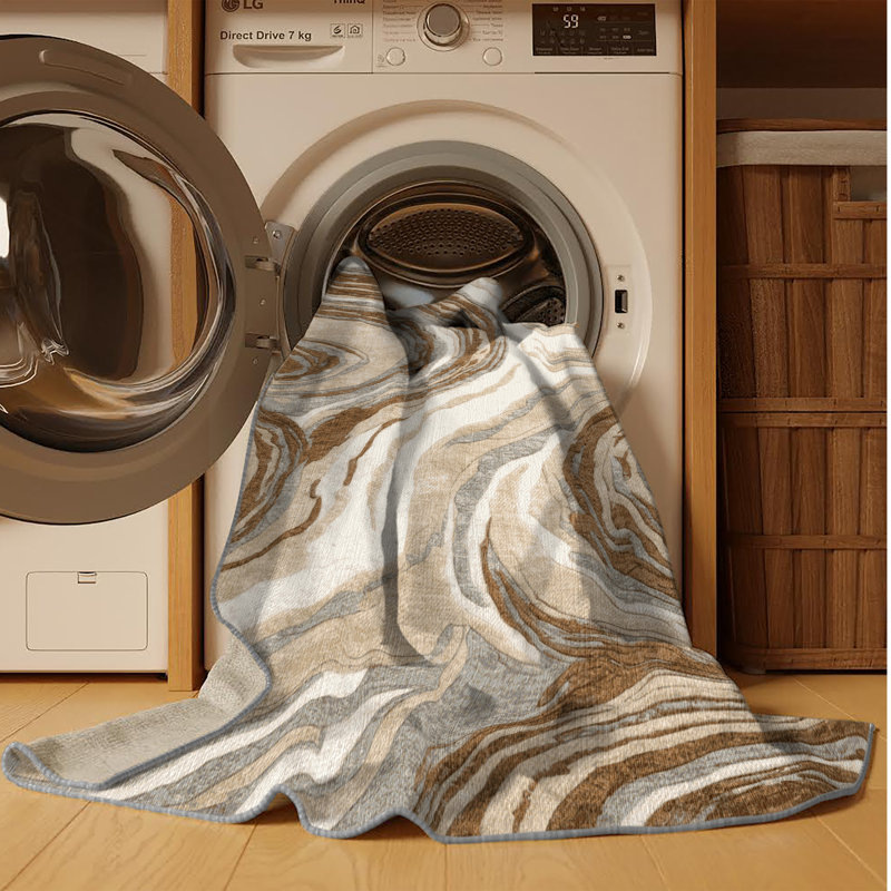 Tapis gris lavable à la machine, Rond 8 pi