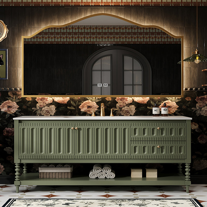 Bathroom cabinet American retro style, Green, 32.28" H x 70.87" W x 21.65" D