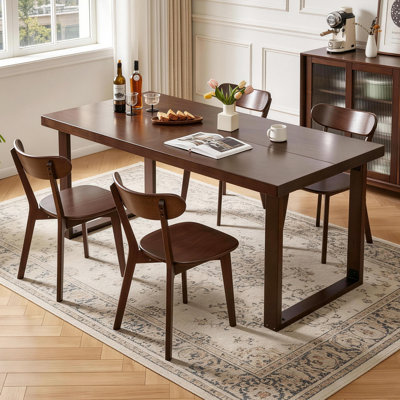 70.86" Dining Table Set, Rustic Wood Table with 1.57" Thick Tabletop & Rubber Wood Leg, Rectangular Dining Room Table and Chairs Set