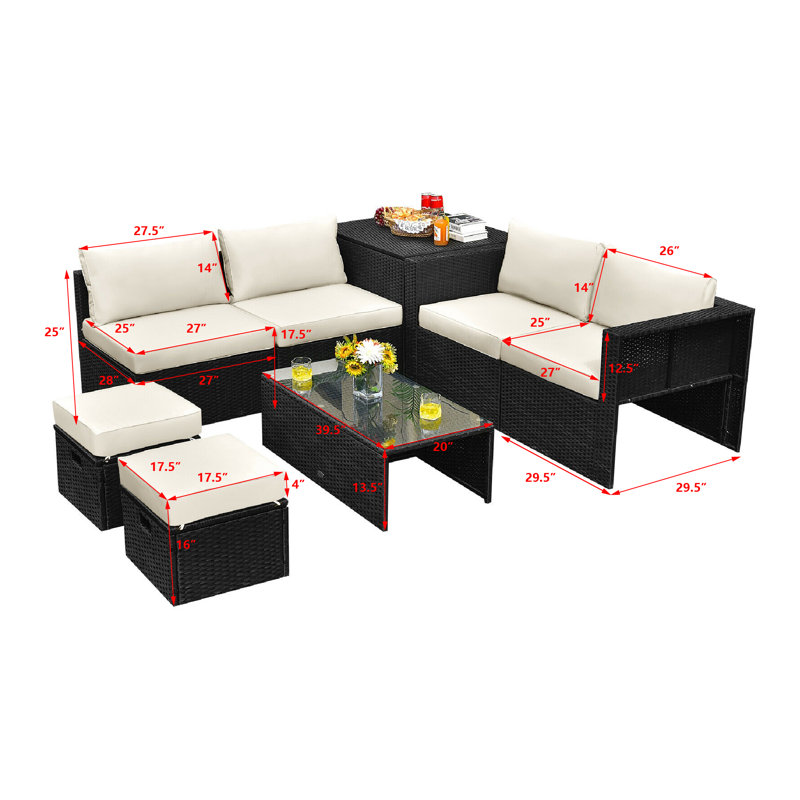 Tarece 6 - Person Patio Conversation Set with Cushions, Turquoise, Black