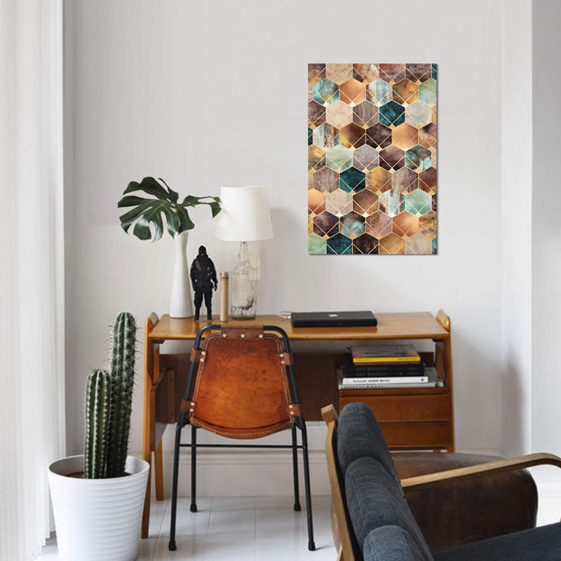 «Natural Hexagons and Diamonds», impression sur toile, H 18 po x l 12 po x P 1,5 po, Toile tendue, Pas de tapis