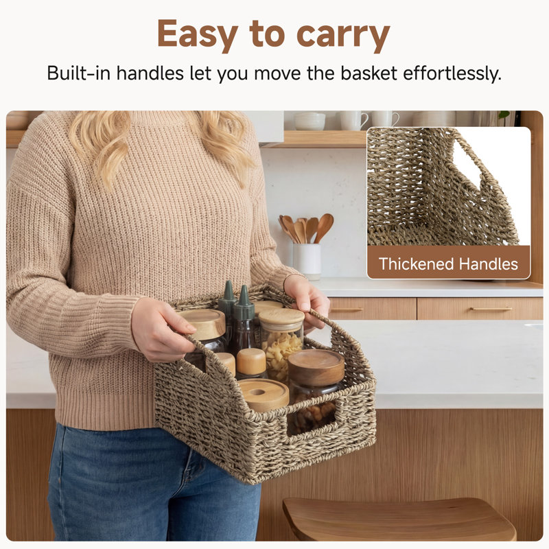 Handwoven Wicker Baskets with Handles, Pantry Storage Baskets for Shelves