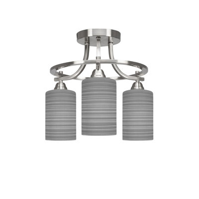 Deija Paramount 3 Light Semi-Flush Shown In Brushed Nickel Finish With 4" Gray Matrix Glass