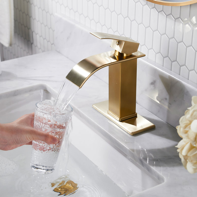 Single-handle Bathroom Faucet with Drain Assembly, Brushed Gold
