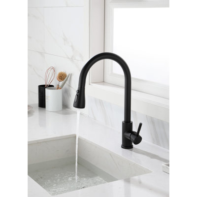 Robinet de cuisine extractible en noir mat, acier inoxydable, bec rotatif à 360 °, poignée simple pour un débit d'eau simple et un contrôle de la température en acier noir, rotation facile