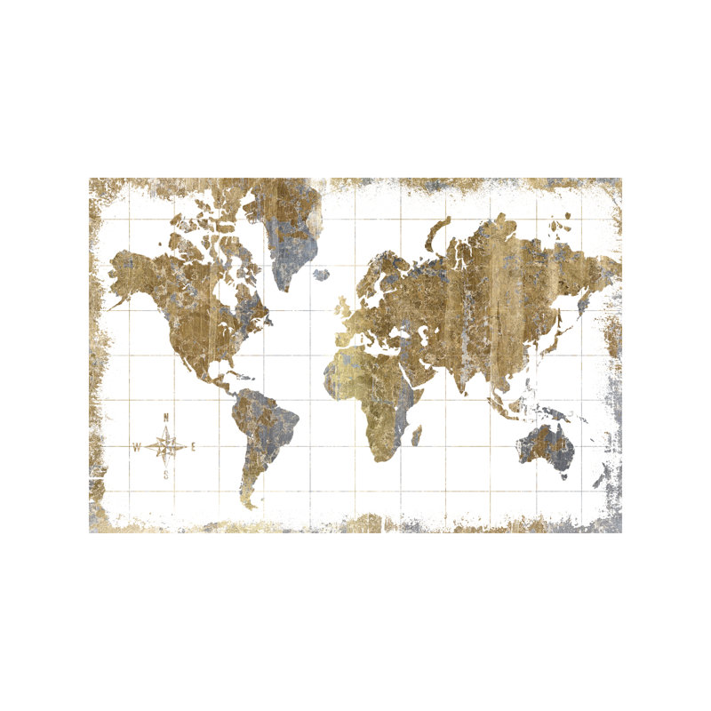Carte dorée - impression d'art graphique, Toile tendue, H 32 po x l 48 po x P 1,5 po