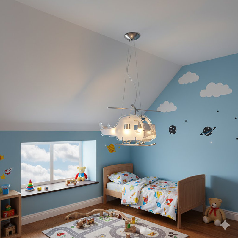 Éclairage d'hélicoptère en verre 3 lumières pour enfants